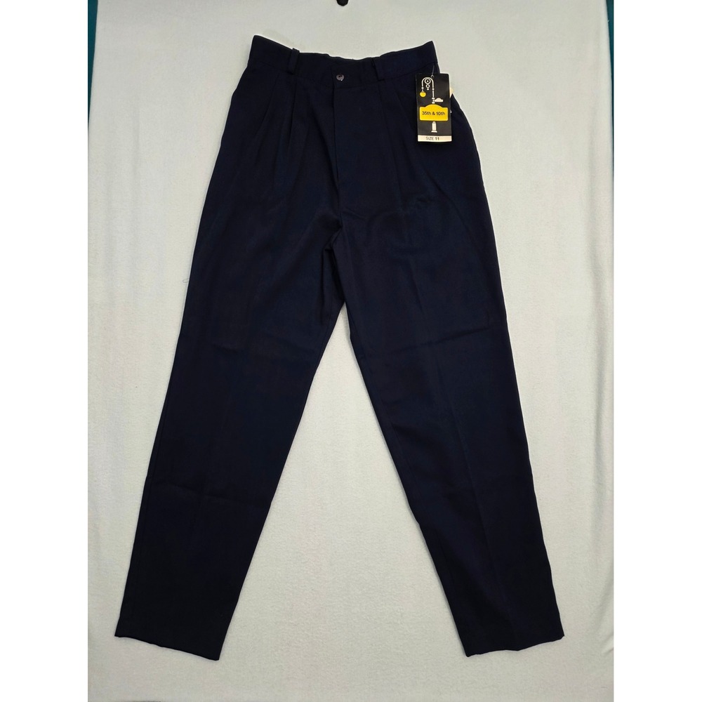 35th & 10th Vintage 80s Pleated Trousers 11 Navy Blue Rayon Blend High Rise USA